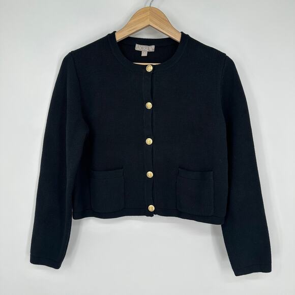J. Crew Emilie Sweater Lady Jacket Gold Button Pocket Cropped Cardigan Black - Picture 4 of 11